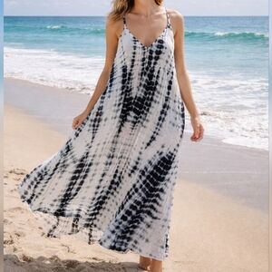 Raviya Oversize Black & White Tye Dye Maxi Dress Size S Boho Beach Whimsy Flowy